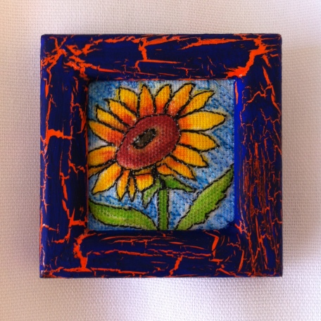 Sunflower for Kim (What else?) Inktense on cotton duck, thread sketched