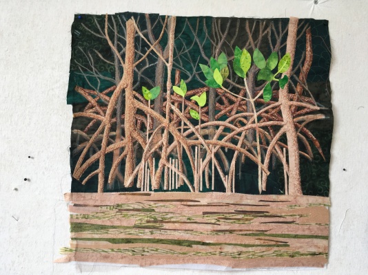 Beginnings of water added, then I felt it needed more background roots; the beginnings of adding aerial roots